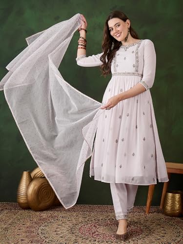 Image of SheWill Kurta Set for Women - Maroon Velvet Zari Sequence Cording Embroidered Kurta with Pant and Cutwork Organza Dupatta
