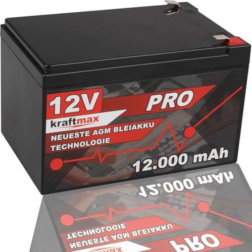 Kraftmax Industrial Pro Bleiakku [ 12V / 12Ah ] AGM Hochleistungs- Blei Akku der Neusten Generation