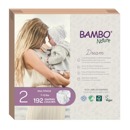 Image of Bambo Nature Hypoallergenic Baby Diapers, Eco-Labelled Sustainable Diapers, Enhanced Leakage Protection, Totally Chlorine-free, Skin Friendly, and Super Absorbent - Size 2 (192 Count)