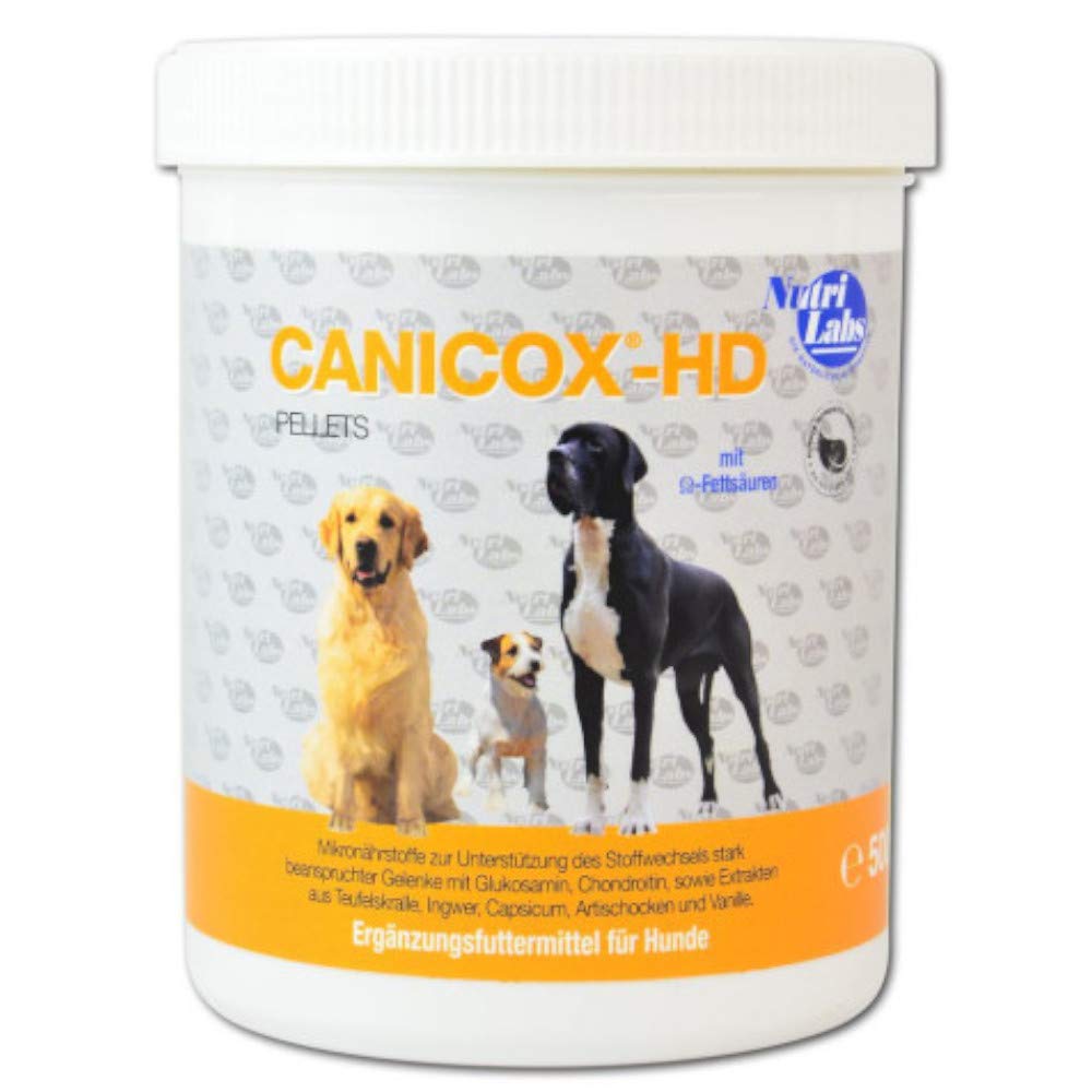 NutriLabs Canicox-HD Pellets articolari per Cani 500 g – con MSM, condroitina, Acido ialuronico, glucosamina & Artiglio del Diavolo – Prodotti Sanitari per Cani
