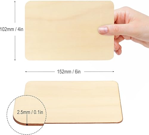 Miniatura 2 de 150 piezas rectangulares de madera sin terminar, azulejos de madera natural de 4 x 6 pulgadas para manualidades, pintura, tallado y decoración del