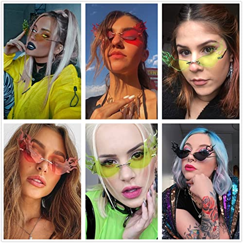 LASPOR Fire Flame Sunglasses for Women Men Retro Wave Rimless Glasses Vintage Fire Shape Gold Metal Frameless Eyewear2