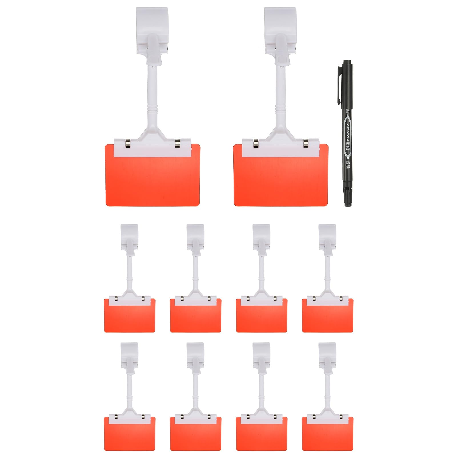 PATIKIL Sign Holder Clips, 10 Pcs Sign Holder Double Clip Adjustable Price Tag with Red A7 Plastic Cards & Erasable Marker for Supermarket Office Exhibition, White