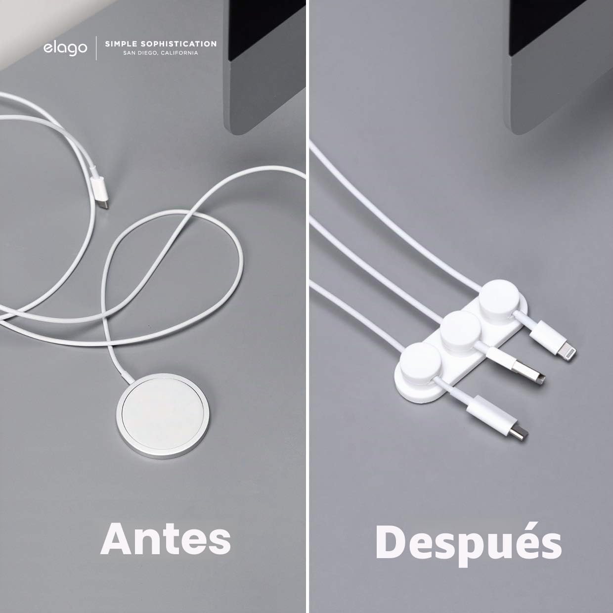 elago Botones Magnéticos para Gestión de Cables | [Capacidad para 3 Cables], Imanes Potentes, Adhesivo Reutilizable para Superficies y Escritorio (Blanco)
