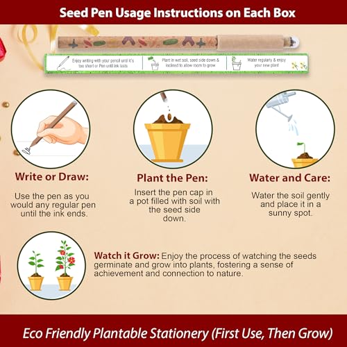 Image of GIFTONETREE Eco Friendly Plantable Seed Pens | Return Gift | Corporate Gifting | Best for Distributing in School (Self-Design Pen in Box, 15, count), Multicolor
