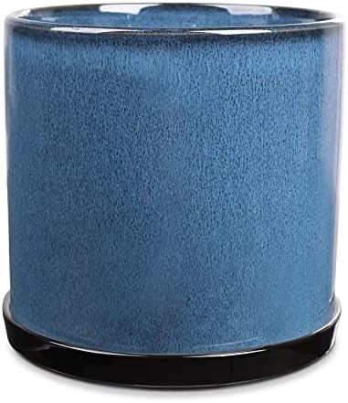 INGOFIN Ceramic Plant Pots - 10 inch Planter with Drainage Hole, Round Flower Orchid Succulent Pots for Indoor or Outdoor Plants Flower, Elegant Retro Black & Blue