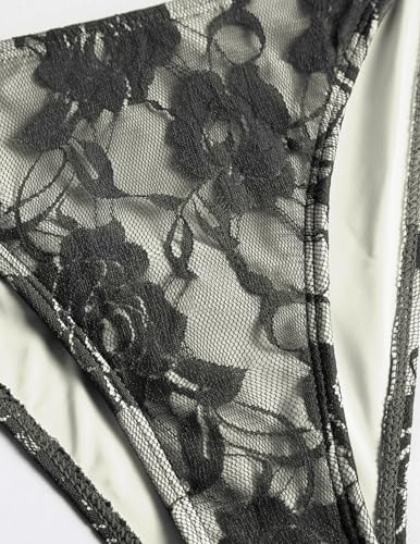 Image of seamoly 2 Pieces Lace Bikini V-Neck Swimsuits for Women Tie Side Bikini Set Classic Black S