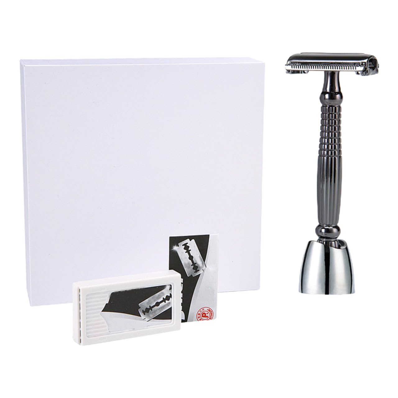 Long Handle Manual Beard Shaver Double Edge Safety Razor with Grip and Razor Stand for Precise Comfortable Shaving Compact Design for Men Grooming Accessories