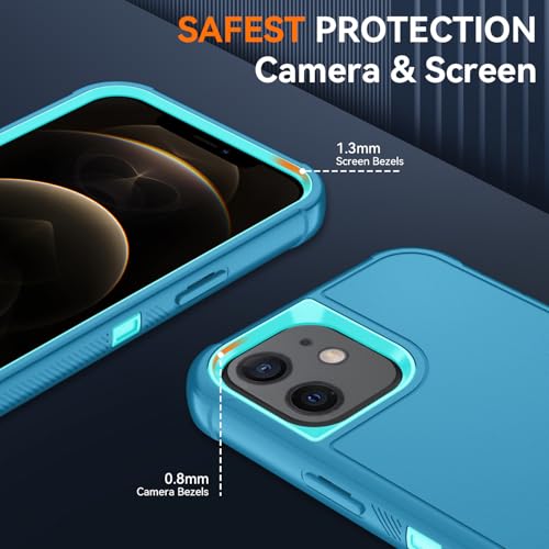 Image of SunStory Compatible with iPhone 12 /12 Pro Case with HD Screen Protector, 3-Layer Heavy Duty Full-Body Cover,3 in 1 Hybrid Protective Case for iPhone 12 /12 Pro 6.1 inch, LakeSkyBlue