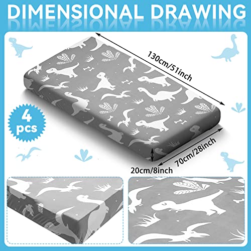 Newwiee 4 Pack Stretchy Ultra Soft Fitted Crib Sheets Set Dinosaur Mini Crib Sheets Breathable Toddler Bed Sheets Mattress Sheet Playard Bedding For Girls Boys Baby Bassinet, 52 X 28 Inch, 4 Style #TOP1