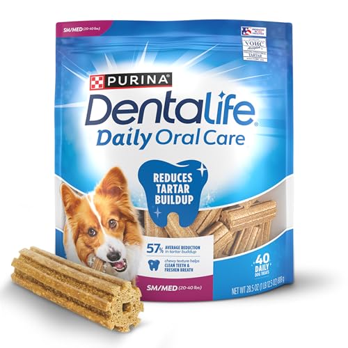 DentaLife Daily Oral Care Dog Treats for Small and Medium Dogs, Chewy Dental Treat to Freshen Breath and Fight Tartar, Chicken Flavor – 40 ct. Pouch