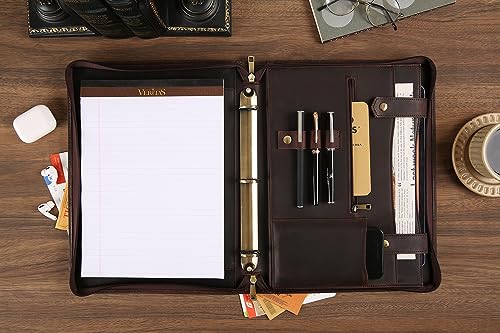 YLYYHH Fichário de portfólio com 3 anéis, pasta de couro para canhotos, fichário com zíper para mulh