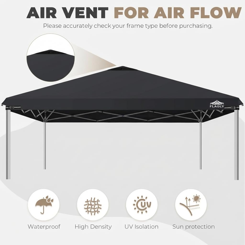 Condition photo showing Good Condition for 10x10ft replacement canopy top with air vent, waterproof & uv protection canopy tent top cover for straight leg canopy frame - for outdoor, patio, event, trade show (black, 10x10ft) black 10x10ft
