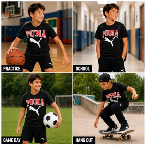 Image of PUMA Boys T-Shirts Athletic Crewneck Short Sleeve Tees (Sizes S-XL) | Soft Breathable Cotton Blend, Comfortable Casual Fit, Great for School, Play & Everyday Wear