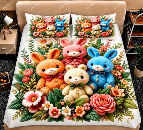 Image of RUMPS 3D Digital Printed Double Bedsheet Flat | Premium Knitted Cotton MicroFabric 90x100 Inch Bed Sheet with 2 Pillow Covers, Cute Cartoon Blue Bird (7D Digital 09)
