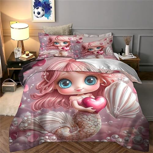 Parure de lit microfibre 135x200 dessin animé housse couette sirène single pour ado - 6