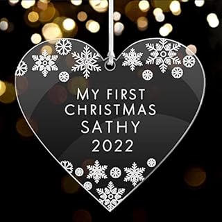 Christmas Baubles Personalised Xmas Tree Acrylic Decorations Customised First Christmas Ornaments Keepsake Gift with Any Word for Daughter Son Wife Husband Family Home 2022 (Heart)