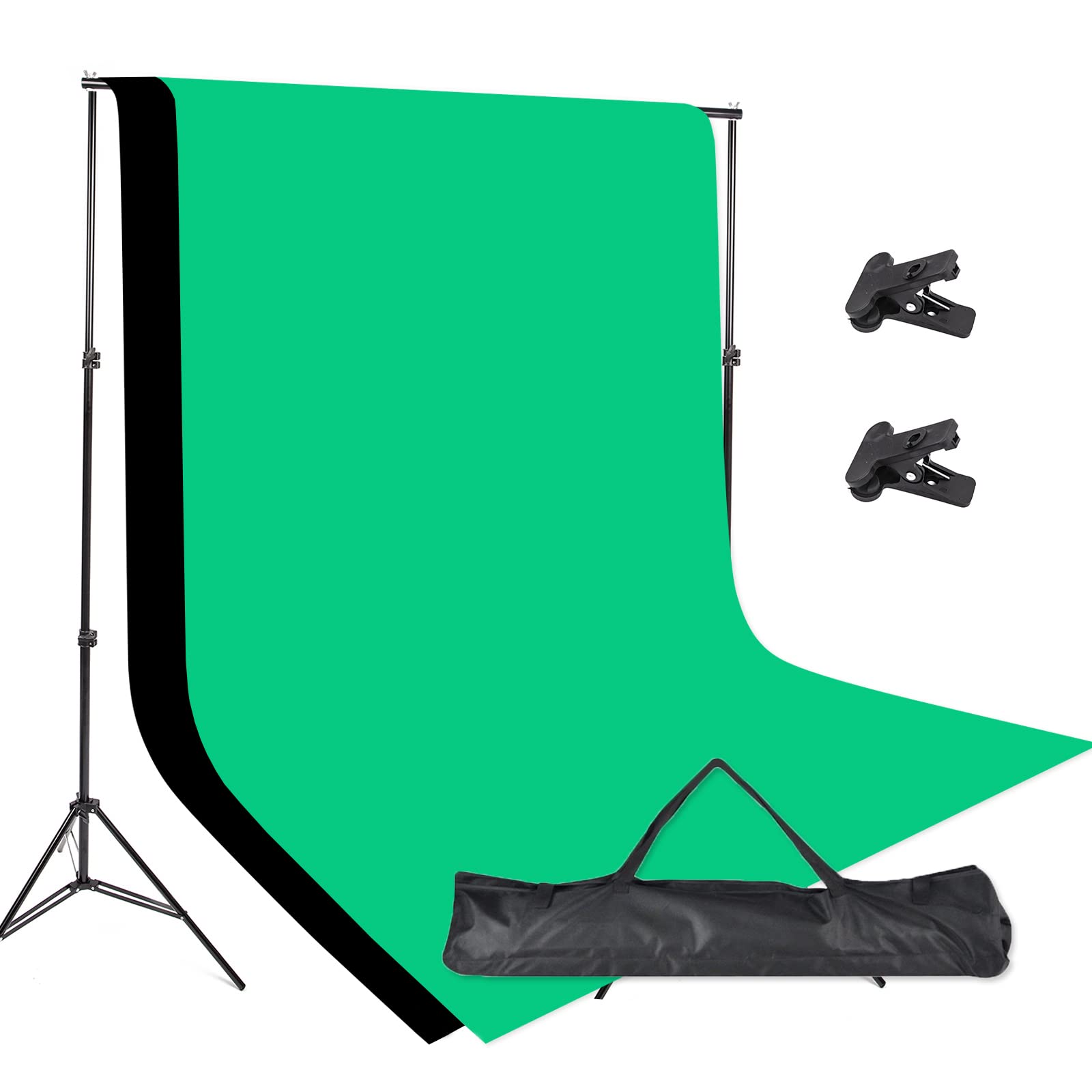 Photo Studio - Kit di Supporto per Sfondo Fotografico 2 x 3 m, con Fondali Neri Verdi, Morsetti e Borsa per il Trasporto, Supporto per Sfondi Foto per Prodotti, Ritratti e Riprese Video
