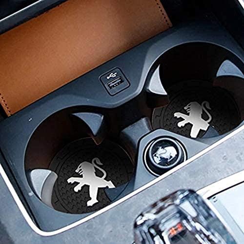 ZWH-box 2 Pcs Car Logo Coasters Car Cup Holder Coasters Silicone Anti Slip Coaster Insert Cup Mat Accessories for Peugeots 107 108 206 207 308 307 508 2008 3008,with Logo Badge Styling