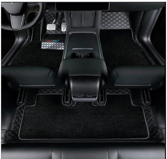Image of CAPEDELL 7D Premium Car Floor Mat Compatible with Mahindra XEV 9S ||Luxury Leather Double Layered Mat||Set of 4pcs||Waterproof and Washable||Colour:-Black with Black(Black Grass)