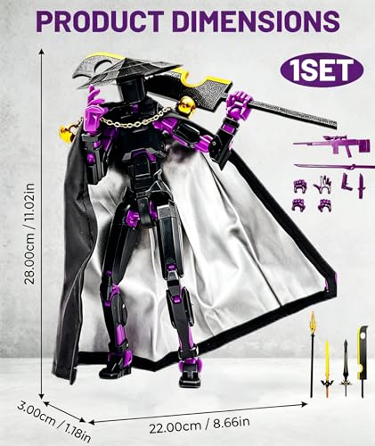 Image of T13 Action Figure, Polyarticular Movable Action Figure Robot Figure Desktop Decoration for Kid Desktop Decorations for Game Lovers Toys Gift Or Birthday Present(Black Purple)