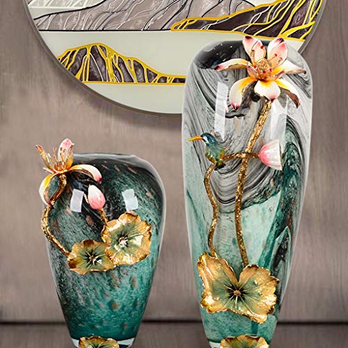 De Tulpenvaas Heeft Een Chinees Lotusblad Beeld, Grote Vaas Van Emaille Glas In Lood, Woonkamer Glas Kunstbloem Ornamenten (Size : 24 * 35cm) - Afbeelding 4
