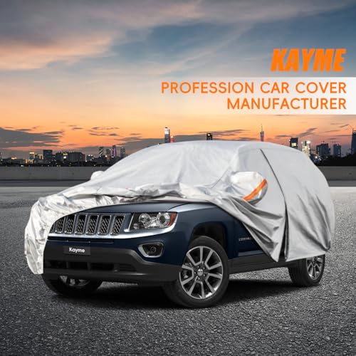 Image of Kayme 6 Layers SUV Car Cover Custom Fit for Jeep Compass(2006-2025) Waterproof All Weather for Automobiles, Outdoor Full Cover Rain Sun UV Protection.Silver