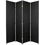 Oriental Furniture 6 ft. Tall Woven Fiber Room Divider - 4 Panel - Black