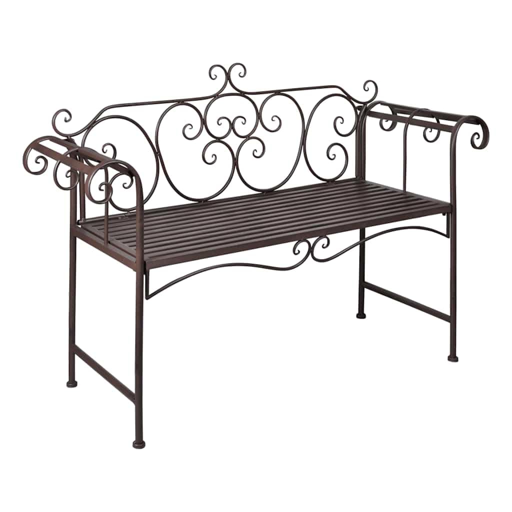 Gartenbank 132 cm aus Metall, 2-Sitzer Sitzbank für Garten, Terrasse & Balkon, wetterfeste Gartenmöbel Bank im Antik-Design mit Schnörkel-Verzierungen, Farbe: Antik Braun