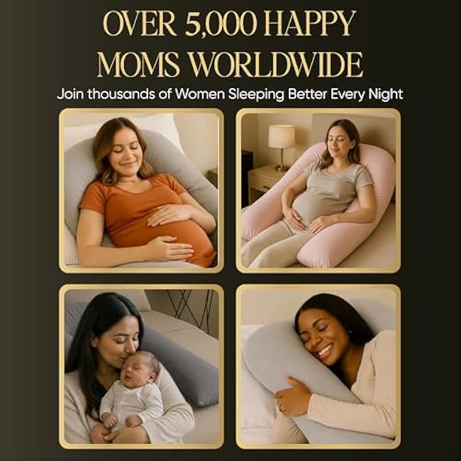 U-Shaped Pregnancy Pillow ¨C 100% Cotton Cover, Full Body Maternity Support for Belly, Back and Legs ¨C Bonus Eye Mask and Gift Box (Dark Grey)