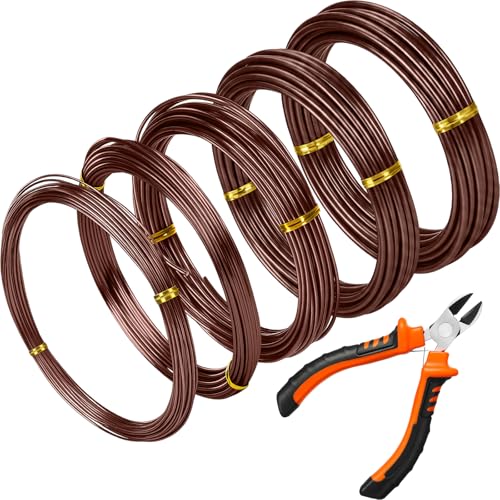 Mudder 5 Roll Bonsai Training Wire Aluminum 1/1.5/2/2.5/3mm Brown