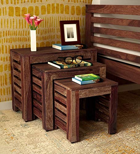 Anjana Decor Solid Wood Set of 3 Nesting Tables in Provincial Teak ...