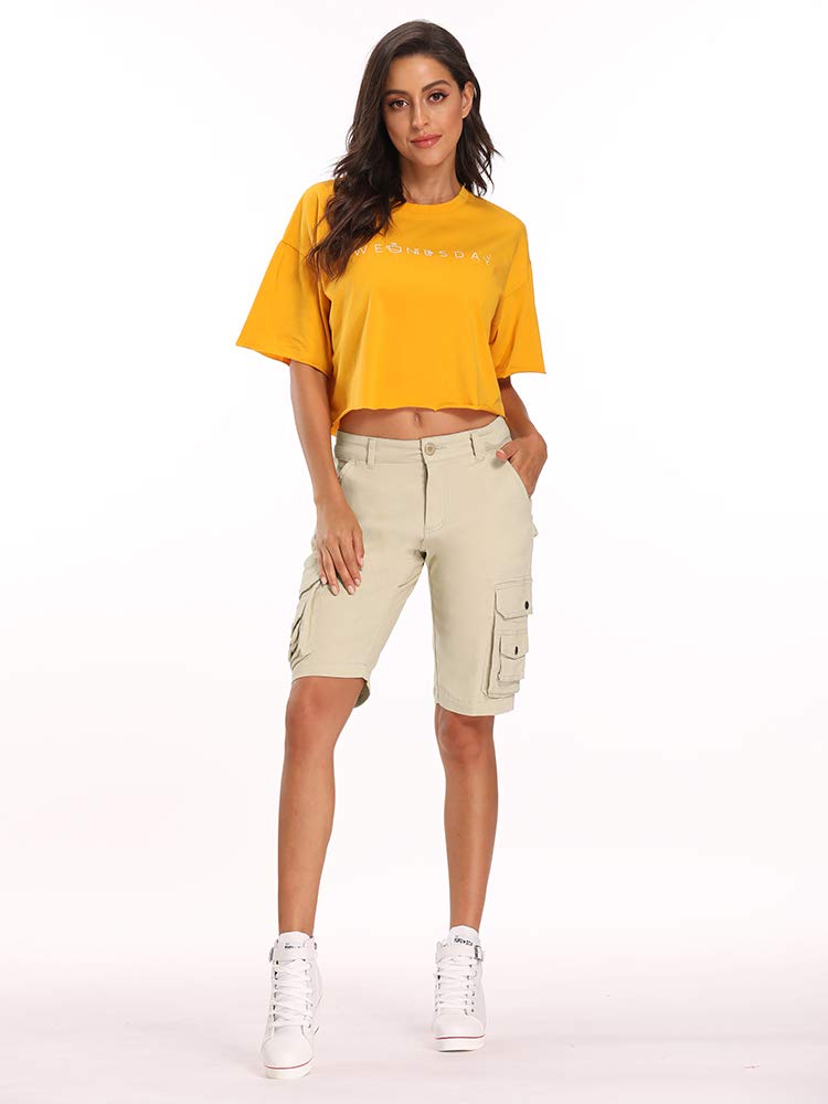 Aeslech Bermuda Cargo Shorts für Damen, lässige Baumwolle Multi Taschen Outdoor Wear