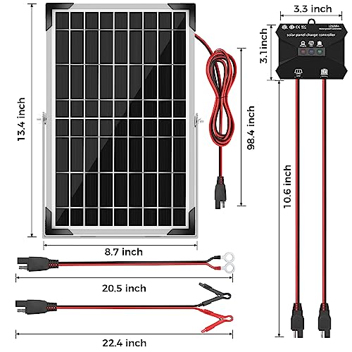 Voltset 10W 12V Solar Panel Kit, Monocrystalline Solar Battery Trickle Charger Maintainer + Built-in MPPT Charge Controller + Adjustable Mount Bracket for Car, RV, Boat, Motorcycle, Gate Opener - Image 9