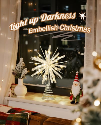 Luxspire Weihnachtsbaumspitze, beleuchteter Stern mit USB Fernbedienung, 10" klare Metall Dekoleuchte… – Ansicht 3