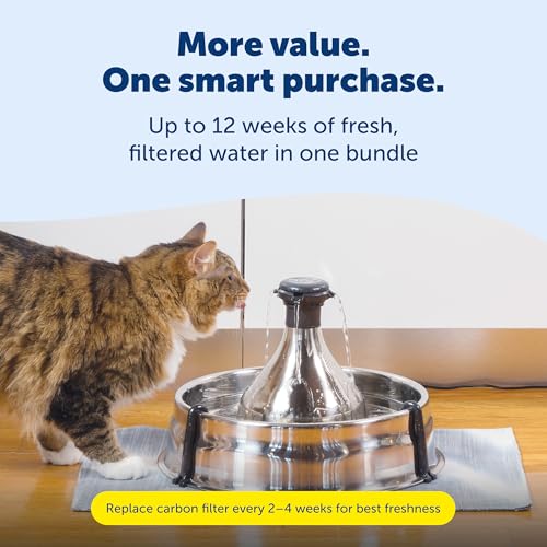 Image of PetSafe Stainless Multi-Pet Fountain with Carbon Filters Great for Multiple Pet Households Customizable Stream Options Scratch and Rust Resistant 128 Oz Water Capacity Fresh, Filtered Water