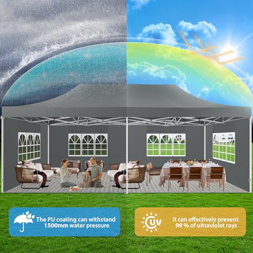 Image of COBIZI 13x26 Heavy Duty Pop Up Canopy Tent with 6 Sidewalls, Gray