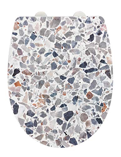 WENKO WC-Sitz Terrazzo, High Gloss Oberfläche, Toilettendeckel mit Absenkautomatik aus bruchstabilem Thermoplast, recycelbarer Kunststoff, Maße (B x T): 36,5 x 45 cm, mehrfarbig