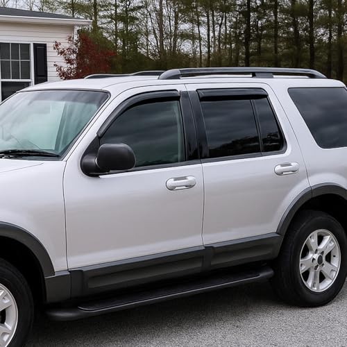 Image of Nilight Tape-On Rain Guards for Ford Explorer 2002-2010, 4PCS | Fits Explorer 2002 2003 2004 2005 2006 2007 2008 2009 2010, Smoke Side Window Visors Helps Reduce Wind Noise