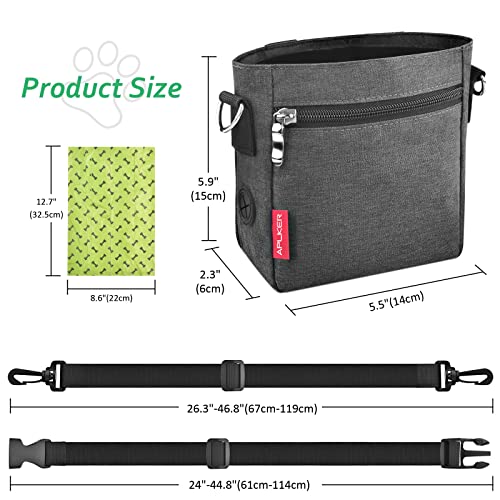 Aplker Dog Treat Pouch With Magnetic Closure, Portable Dog Training Bag With Removable Inner Pocket For Puppy Training Outdoor, Built-In Poop Bag Dispenser – Grey #TOP1