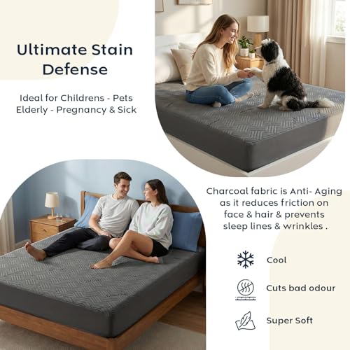 Image of AYKA Combo Pack Waterproof Mattress Protector & 2 Pillow Protectors | Queen 78x60 Inch | 100% Waterproof Charcoal Bed Protector | Breathable, Noiseless Mattress & Pillow Covers | Grey