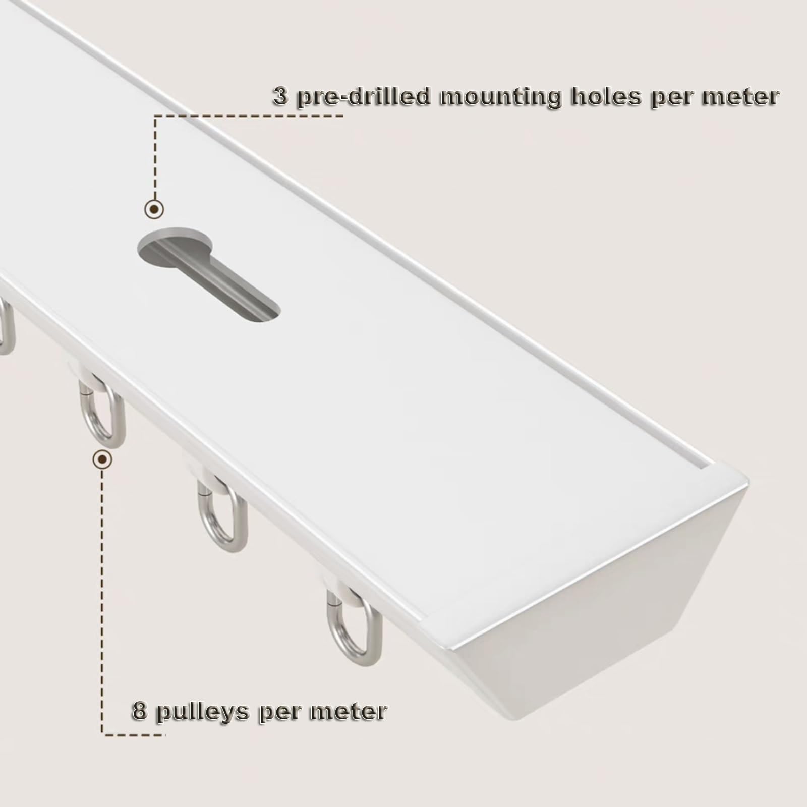 1 m / 5 m weißes Aluminium-Schienensystem, Wand-/Deckenmontage, Raumteiler mit vorgebohrten Löchern für einfaches Anbringen, ideal für Wohnmobile, Schränke und Raumoptimierung.