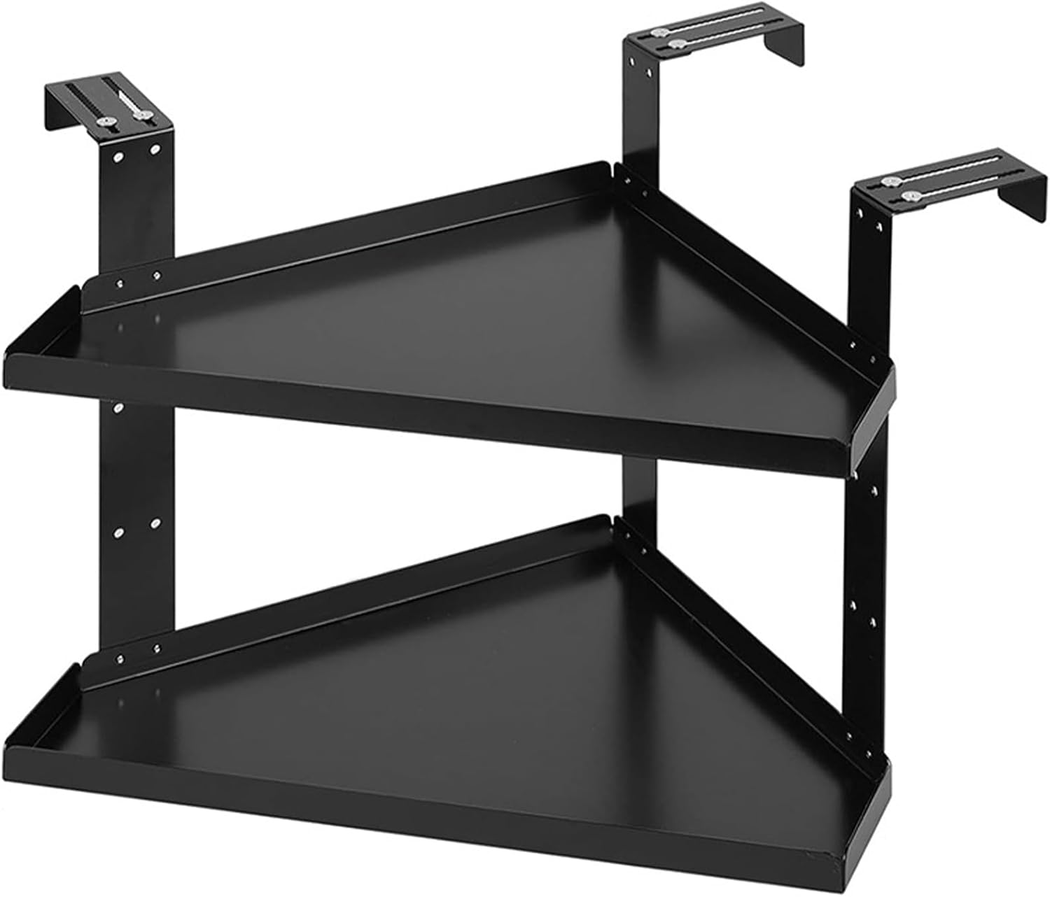 Wall-Mounted Multifunctional Corner Shelf with Adjustable Height 2-Tier Metal Storage for Garage Desk Accessory Holder