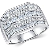 Heinlov D Color VVS1 Moissanite Wide Mens Wedding Band 925 Sterling Silver Promise Rings For Him Engagement Eternity Size 9
