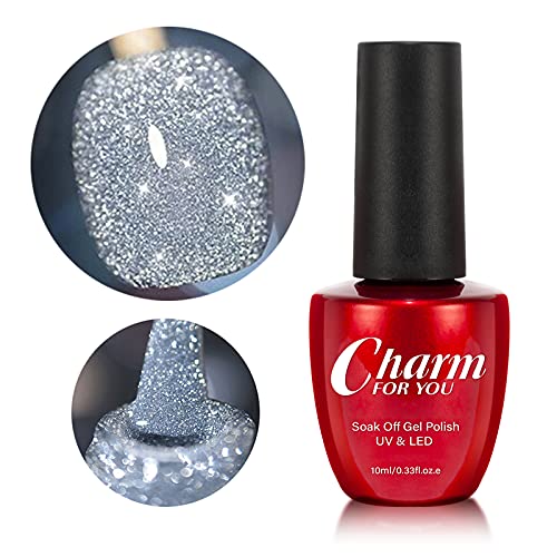 VERONNI Glitter Nail Gel Polish Clear Crushed Glass Reflective Shine Nail Polish Diamond Sparkle Soak Off UV LED Bright Glitter Gel Nail Polish Bungee Party Broken Clear Sparkling Gel Nail Art Manicure 10ml-Silver Glitter (#S-001)