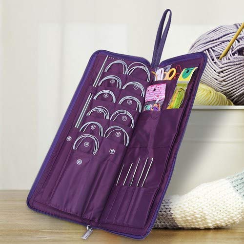 104Pcs Stainless Steel Knitting Tool Set, with Leather Sheath, Straight Circular Knitting Needles, Crochet Hook, Weave Yarn Kits, DIY Hand Knitting Art Tools - Thumbnail 2