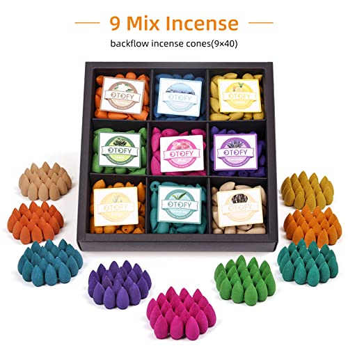 Otofy Backflow Incense Cones 360 Pcs Of 100% Natural Scents Waterfall Incense Rose Tulip Jasmine Lavender Rose For Backflow Incense Burner Holder Natural | Meditation & Yoga Gift(Black) #TOP6