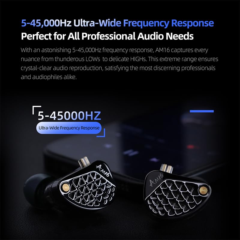 KZ AM16 - Cuffie intrauricolari professionali con 16 driver HiFi IEM, suono cristallino, auricolari da gioco cablati, con cavo a 2 pin (base profonda, con microfono)