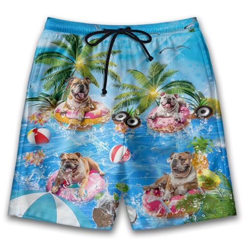 Dog Hawaiian Mens Bathing Suits - Beach Shorts for Mens Dog Lover Swim Trunks Board Shorts Swimwear Set 10