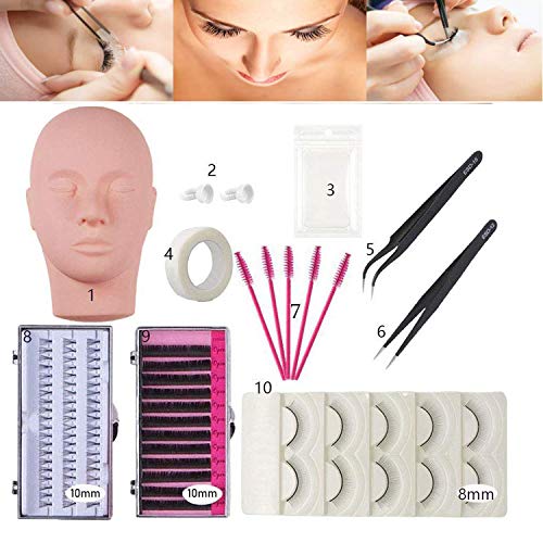 False Eyelashes Extension Practice Exercise Set for Professional Flat Mannequin Head Lip Makeup Training and Eyelash Graft(No Contain Glue)